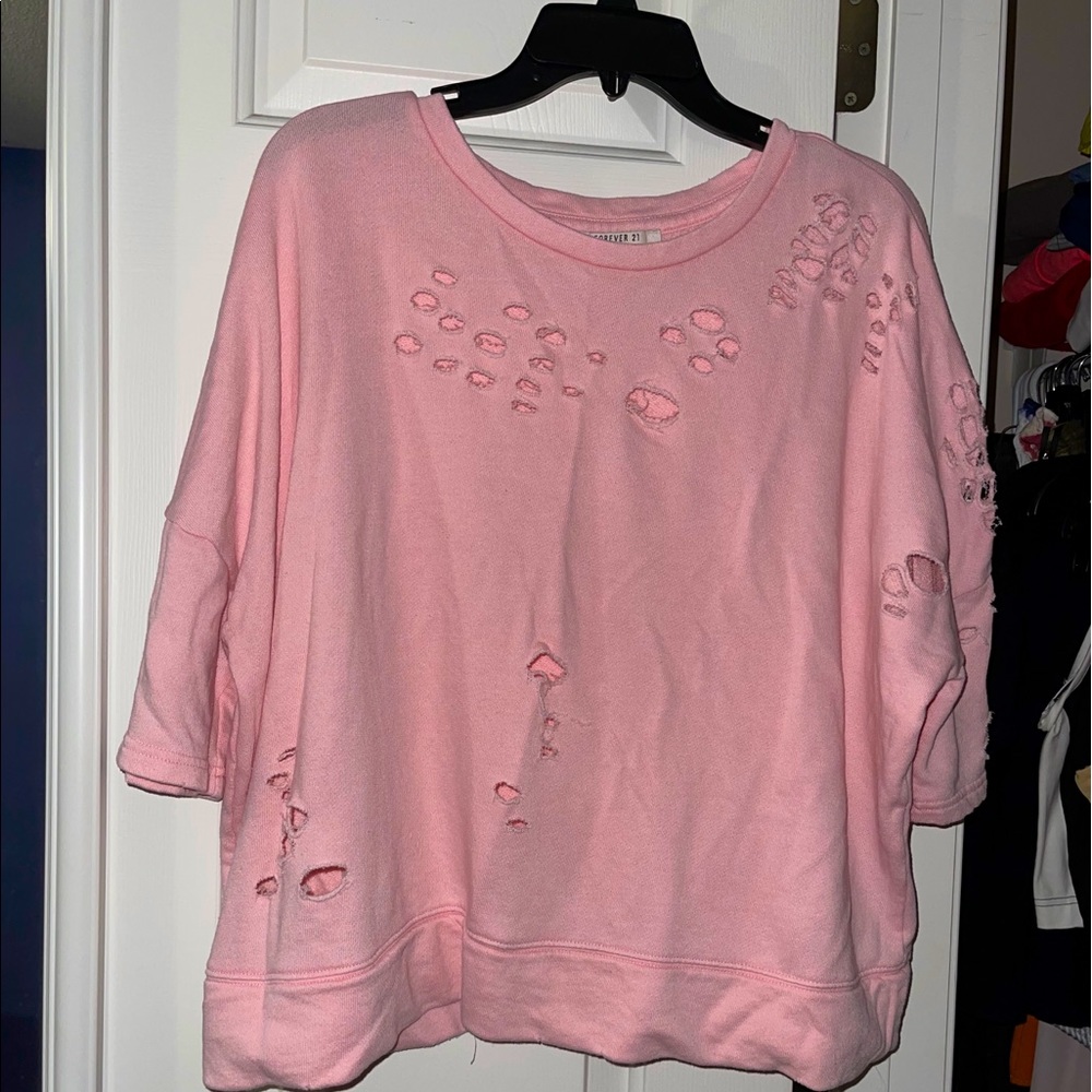 Oversized distressed short sleeve sweater